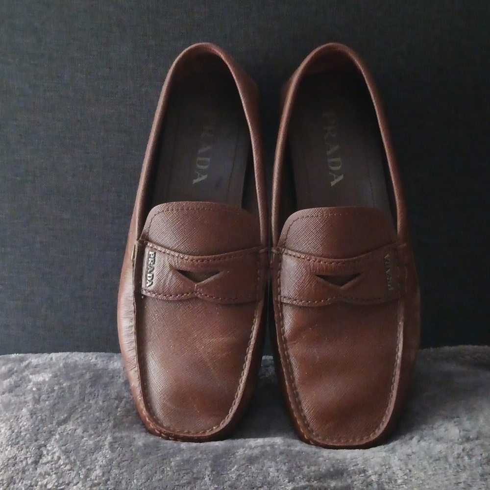 Prada Mens Brown Leather Loafers